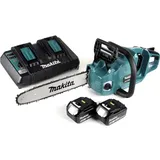 Makita DUC 355 PM2 Akku Kettensäge 36V ( 2x18V ) Brushless 35 cm + 2x 4,0 Ah Akku + Doppelladegerät