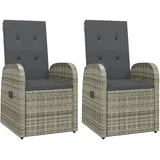 vidaXL Garten-Liegestühle mit Kissen 2 Stk. Grau Poly Rattan