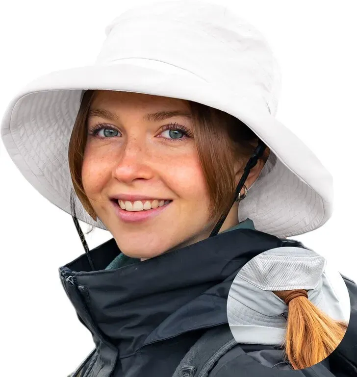 TOP-EX Damen Sonnenhut mit großem Korb und Ponyloch, Sommer-Sonnenhut, platzsparend verpackbar, für Reisen, Strand und Outdoor, Weiß