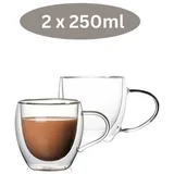 Cheffinger 2er Gläser Set Doppelwandige Gläser mit Henkel Teegläser Thermogläser 250 ml