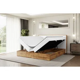 altdecor Boxspringbett mit Matratze, Boxbett, Topper, Polsterbett mit Bettkasten LOLLI1 - 140x200 Weiß Kunstleder