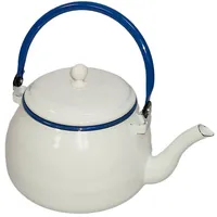 Linoows Teekessel, Emaille Wasserkessel, Koch-Kessel weiß- blau, 2,5 Liter