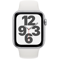 Apple Watch SE GPS 44 mm Aluminiumgehäuse silber, Sportarmband weiß