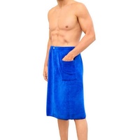 WISHDOR Saunatuch Herren Saunatücher Saunahandtuch Duschtuch Badetuch Sauna Handtuch, (1-St), 70x140 cm Weich Saunakilt Frottee mit Gummizug Druckknöpfe und Tasche blau