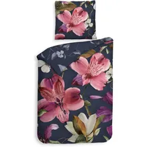 Heckett and Lane Satin Blumen Blau 135 x 200 cm + 80 x 80 cm