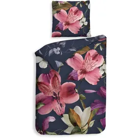 Heckett and Lane Satin Blumen Blau 135 x 200 cm + 80 x 80 cm