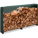 Relaxdays Kaminholzregal Eisen 200 x 29 x 110 cm mit Abdeckung schwarz/grün