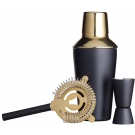 Barcraft Cocktail Set 3-teilig Edelstahl Shaker Jigger Sieb Mattschwarz Gold
