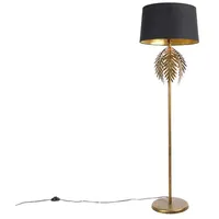 QAZQA Vintage Stehlampe Gold mit Baumwollschirm schwarz - Botanica