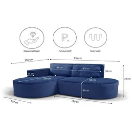 kaiser möbel Modernes L-förmiges Designer-Ecksofa Modena Soft Dunkelblau Links