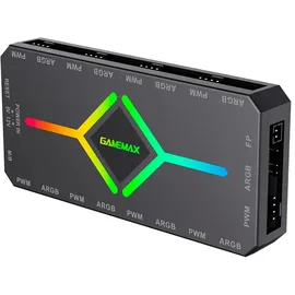 gamemax V4.0 Gehäuselüfter-Hub – 9-Port-PWM-Lüfterverteiler mit RF-Fernbedienung und SATA-Stromversorgung, Schwarz