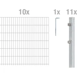 GAH Alberts Alberts Doppelstabmattenzaun 6-5-6, Matten 2,50 m, Höhe 123 m, Länge 25 m, feuerverzinkt, Zaun als Komplettset, Pfosten mit Klemmlasche 60x40 mm