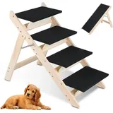 SWANEW Hundetreppe 2 in 1 Hunderampe Faltbar aus Holz Einstiegshilfe fürs Bett Sofa Auto Haustiertreppe Rutschfest Bis 80kg