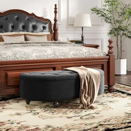 Homcom Sitzbank mit Stauraum Polsterbank mit Samtoptik, Geöffnetem Deckel Sitztruhe mit Holzbeine, Truhenbank für Wohnzimmer Flur Schlafzimmer 120 x 46 x 42 cm