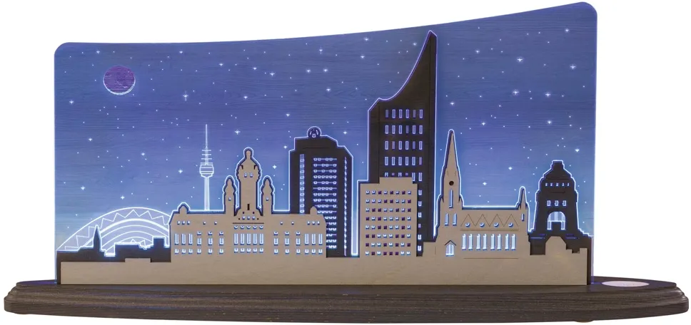 LED Dekolicht WEIGLA "Leipzig Panorama" Lampen Gr. Höhe: 23 cm, blau Dekoleuchten beidseitiges Motiv Leipzig, Erzgebirge garantiert, LED wechselbar