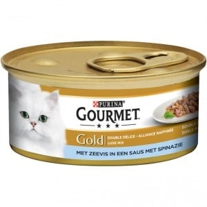 Gourmet Gold Luxe Mix met zeevis in een saus met spinazie natvoer kat (24x85 g)  2 trays (48 x 85 g)