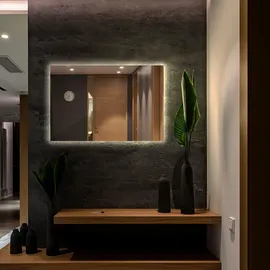 Tulup LED Spiegel Rechteckspiegel LED Beleuchtet 100x70 cm Rechteckiger LED Spiegel für Büro Warmweiß 3000K Skandinavische LED Rechteckspiegel