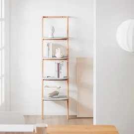 SoBuy Leiterregal mit 4 Ebenen Bücherregal Grau Natur, Holzwerkstoff, Holz, Buche, 44x169x39 cm, Wohnzimmer, Regale, Bücherregale