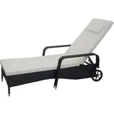 Poly-rattan Sonnenliege Cesena, Relaxliege Gartenliege Liege, Alu Anthrazit, Kissen Beige