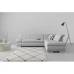 Ecksofa DOMO COLLECTION "Mona L-Form", silber, B:271cm H:80cm T:213cm, Struktur fein 100% Polyester, Chenilleoptik 100% Polyester, Sofas, wahlweise mit Bett- und Armlehnfunktion