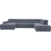 Wohnlandschaft DOMO COLLECTION "Brandon viele Bezugsarten, auch in Cord und Leder, incl. Nierenkissen", blau (dunkelblau), B:359cm H:80cm T:228cm, Kunstleder SOFTLUX, Luxus-Microfaser in Antikleder-Optik (100% Polyester), Luxus-Microfaser (100% Polyester), Sofas, mit Kopfteilverstellung, wahlweise Sitztiefenverstellung, U-Form