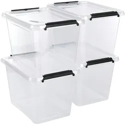 astor24 Aufbewahrungsbox mit Deckel 4er Set 19 Liter Kunststoffbox Stapelbox Lagerbox Regalbox