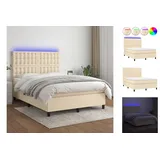 vidaXL Boxspringbett mit Matratze & LED Creme 140x200 cm Stoff