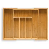 Relaxdays Besteckkasten Bambus ausziehbar 29-48 x 34 cm Braun