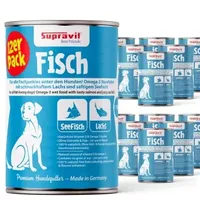 Supravit Nassfutter für Hunde 12 x 410 g Fisch/Lachs