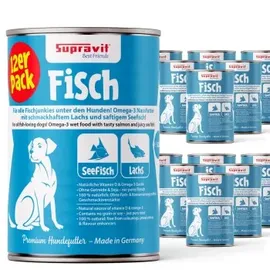Supravit Nassfutter für Hunde 12 x 410 g Fisch/Lachs