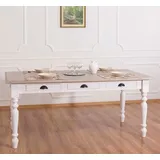 Esstisch Landhaus Küchentisch weiß Speisetisch Massivholz Schublade 180x90 cm - 180 cm X 78 cm X 90 cm - weiß lackiert