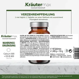 kräutermax – naturheilmittel seit 1890 Calcium 500+D3 Tabletten 90 St.