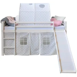 Homestyle4u Hochbett 90 x 200 cm Kiefer massiv weiß grau