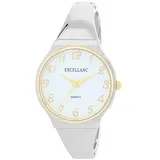 Excellanc Damen-Spangenuhr Metallarmband Spangenarmband poliert Armreif lesbare Ziffern Rund Länge 15,5 cm Quarz-Armbanduhr Geschenkidee für Frauen (Silber/Weiß/Gold)