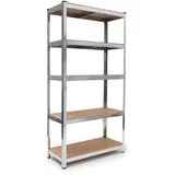 Relaxdays Schwerlastregal, HxBxT: 180 x 90 x 40 cm, verzinkter Stahl, Traglast 875 kg, Stecksystem, mit Werkbank, silber