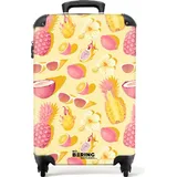 noboringsuitcases NoBoringSuitcases.com® Koffer Handgepäck Trolley Rollkoffer Kleine Reisekoffer mit Rollen - Rosa und gelbes Muster aus Blumen und tropischen Fr... - Bunt