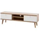 furn.design TV-Lowboard weiß und Eiche Riviera TV-Unterteil skandinavisch 160 x 50 cm Helge
