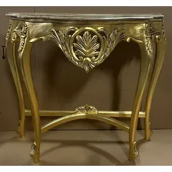 Casa Padrino Barock Konsole Gold / Grau - Handgefertigter Massivholz Konsolentisch mit Marmorplatte - Antik Stil Konsole - Antik Stil Möbel - Barock Möbel - Barock Einrichtung