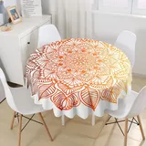 Morbuy 3D Rund Tischdecke Abwaschbar, Mandala Rund Tischdecken Wasserdicht Lotuseffekt Abwischbar Tischtuch für Dekoration Küchentisch Garten Outdoor (Durchmesser 180cm,Orange)