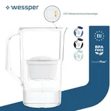 Wessper 2,8 l Wasserfilterkrug mit LED-Zähler Kompatibel mit Brita Maxtra | Set aus 1 Wasserfilterkrug + Wasserfilterkartusche - Weiß - Weiß