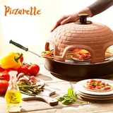 EMERIO Pizzaofen, PIZZARETTE das Original, 1 handgemachte Terracotta Tonhaube, patentiertes Design, für Mini-Pizza, echter Familien-Spaß für 6 Personen, Terracotta Orange / Schwarz, PO-115984