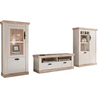 Home Affaire Wohnwand HOME AFFAIRE "Florenz, Anbauwand im Landhausstil, Komplettset mit Metallgriffen", weiß (pinie weiß), B:330cm, Holzwerkstoff, Kastenmöbel-Sets, Wohnwand, enthält Vitrine, Lowboard und Kommode, 330 cm breit
