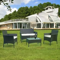 EINFEBEN gartenmoebel-sets Poly Rattan Sitzgruppe Lounge Set Langlebig Lounge Set fuer 4 Personen - Mit 2-er Sofa, Singlestuehle, Tisch und Sitzkis... - Schwarz