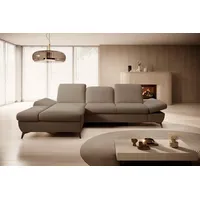 Goldstoff Ecksofa mit Schlaffunktion und Bettkasten - L-Form Sofa Beige/Grau, 1 Teile, Modernes Schlafsofa mit Sofakissen - Premium Couch Cord & L-Form
