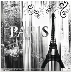 Glasbild ARTLAND "Paris Weltstadt - Abstrakte Collage 04", schwarz (farbe bild(er): schwarz), B:50cm H:50cm, Bilder, in verschiedenen Größen