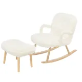 FUROKOY Schaukelstuhl Beige Stillsessel Relaxsessel Schaukelsessel Wollenoptik, Schwingsessel Wollenoptik für Schlafzimmer, Wohnzimmer beige