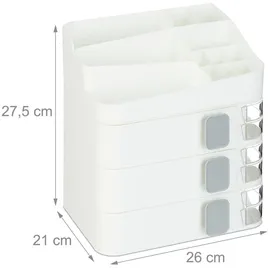 Relaxdays Make Up Organizer, 24 Fächer, Kosmetik Aufbewahrung, Kunststoff, HxBxT: 27,5x26x21 cm, Kosmetikorganizer, weiß