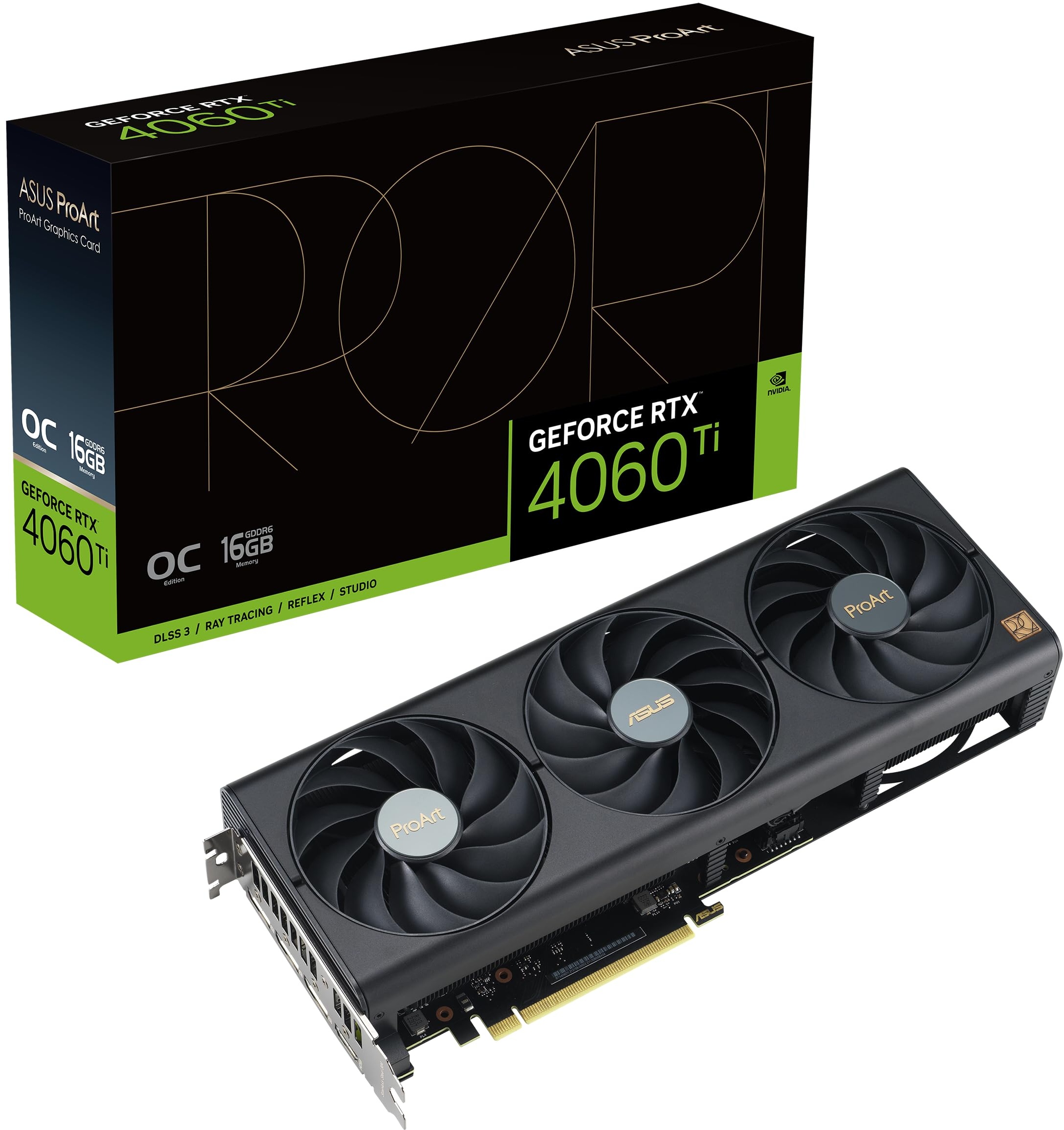 ASUS ProArt GeForce RTX 4060 Ti OC Edition 16GB GDDR6 Gaming Grafikkarte (NVIDIA GeForce RTX4060Ti DLSS 3, PCIe 4.0, 1x HDMI 2.1a, 3X DisplayPort 1.4a, PROART-RTX4060TI-O16G)