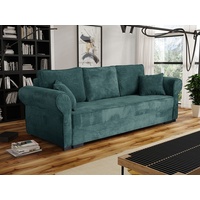 MIRJAN24 Schlafsofa Olimpia Cord, mit Schlaffunktion und Bettkasten, Freistehendes Sofa, 3 Sitzer Polstersofa, Kissen Set grün