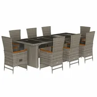 VidaXL 9-tlg. Garten-Essgruppe mit Kissen Grau Poly Rattan